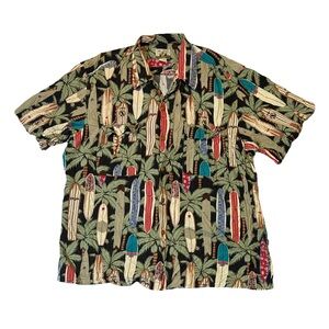 VINTAGE Reyn Spooner mens 2XL XXL surf board print rayon Hawaiian shirt EUC